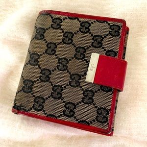 Authentic GUCCI Vintage Brown / Tan Canvas & Leather Double Sided Bifold Wallet